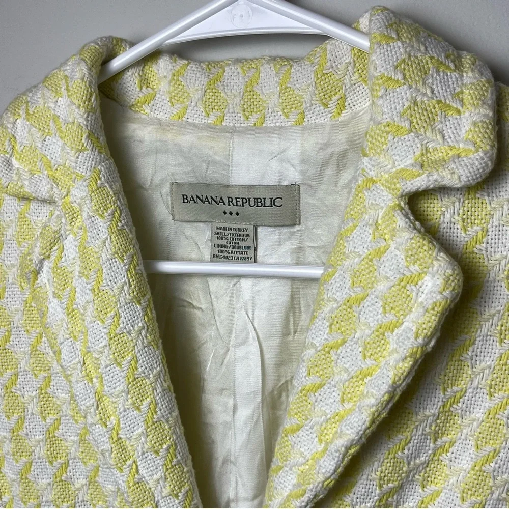 Banana Republic yellow white houndstooth coat xs - Picture 7 of 8